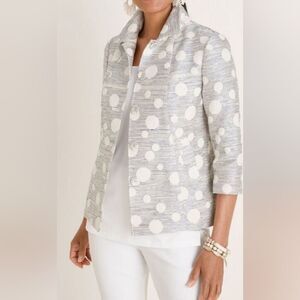 🇬🇪🔺️Chico's Metallic Silver Polka Dot Jacquard Blazer Jacket XLarge
